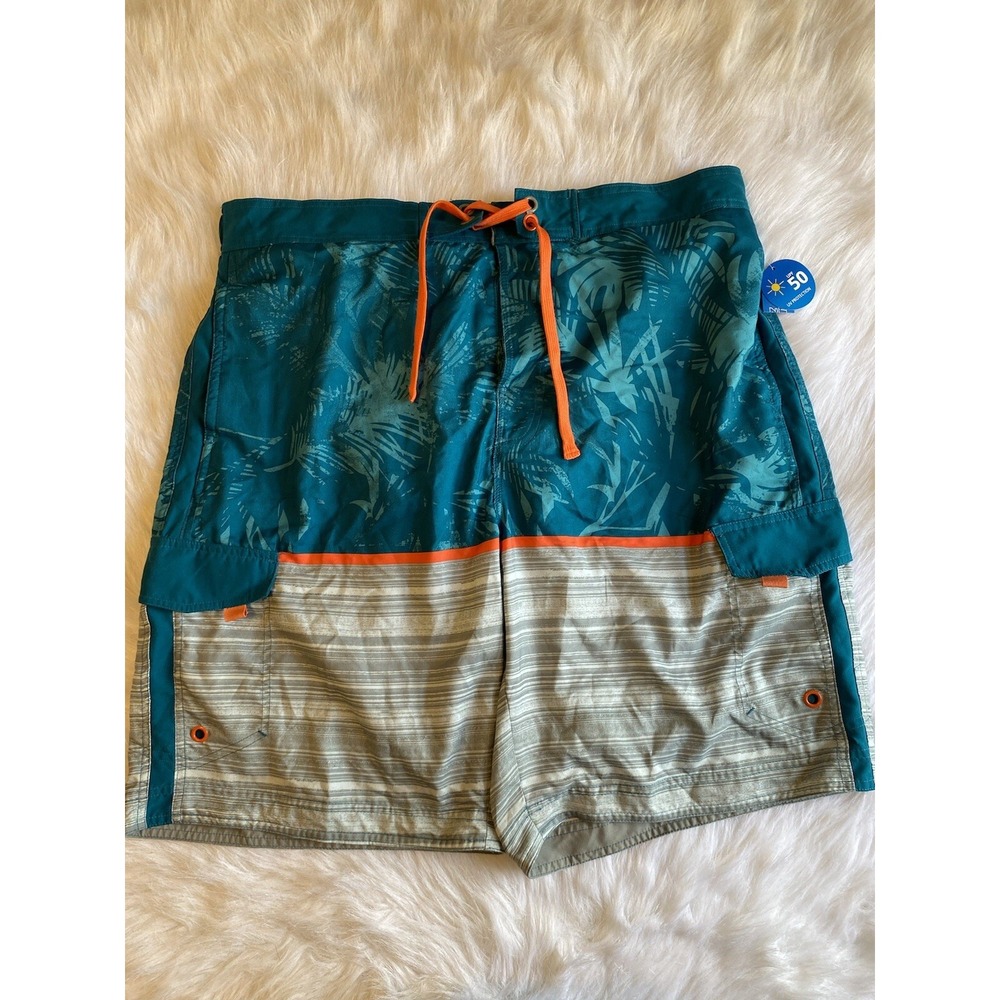 Wave Zone Swimtrunks Men Size 2XL Gray Blue Cargo Trunk Swimsuit Swimwear Shorts